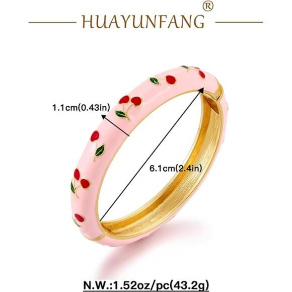 Colorful Enamel Bangle for Women Cute Cherry Bangle Bracelet Spring Hinged Open - Picture 6 of 8